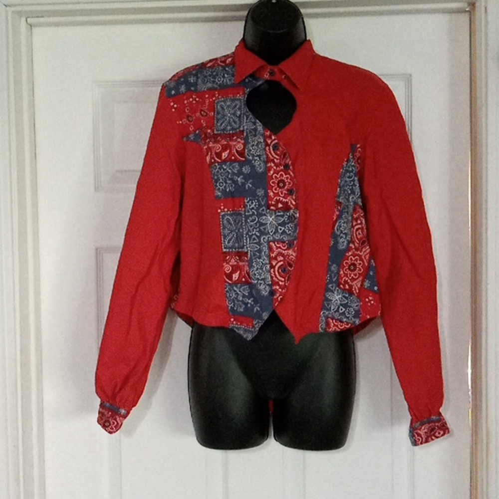 VINTAGE Rockies Western top, red and blue